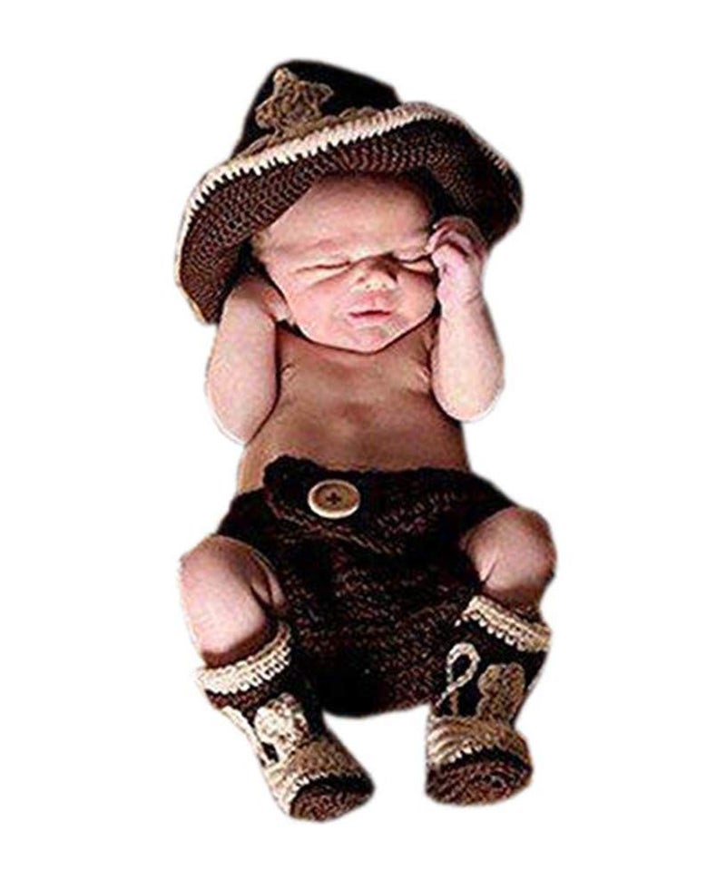 PinboÂ® Newborn baby Crochet Photo Prop Cowboy Set Hat Boots Diaper Cover Costume - Image 1
